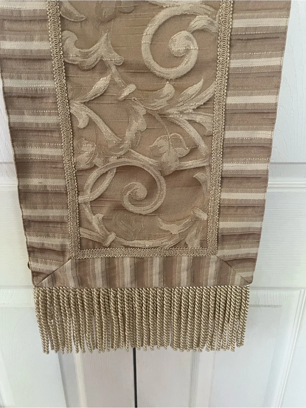 Damask table runner fringe edge design 13” x 80”
